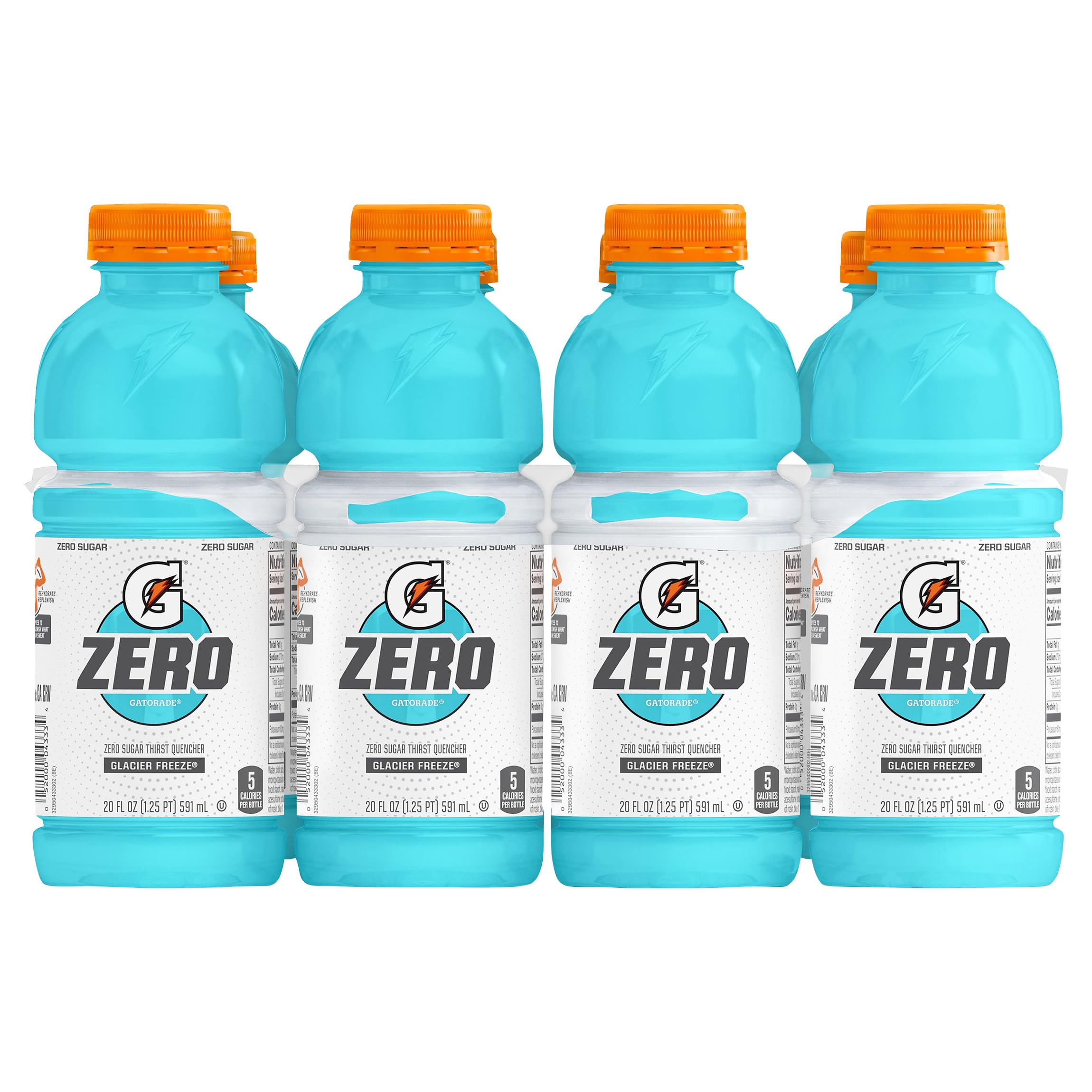Gatorade Zero Sugar Thirst Quencher Sports Drink, Glacier Freeze, 20 Ounce Bottles (Pack of 8)