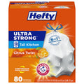Hefty Ultra Strong 13 Gal Kitchen Trash Bags, White, Citrus Twist, 80ct | 13G Tall White Trash Bags with Drawstrings for Kitchen and Home Use, Resists Leaks, Punctures, Rips, Continuous Odor Control