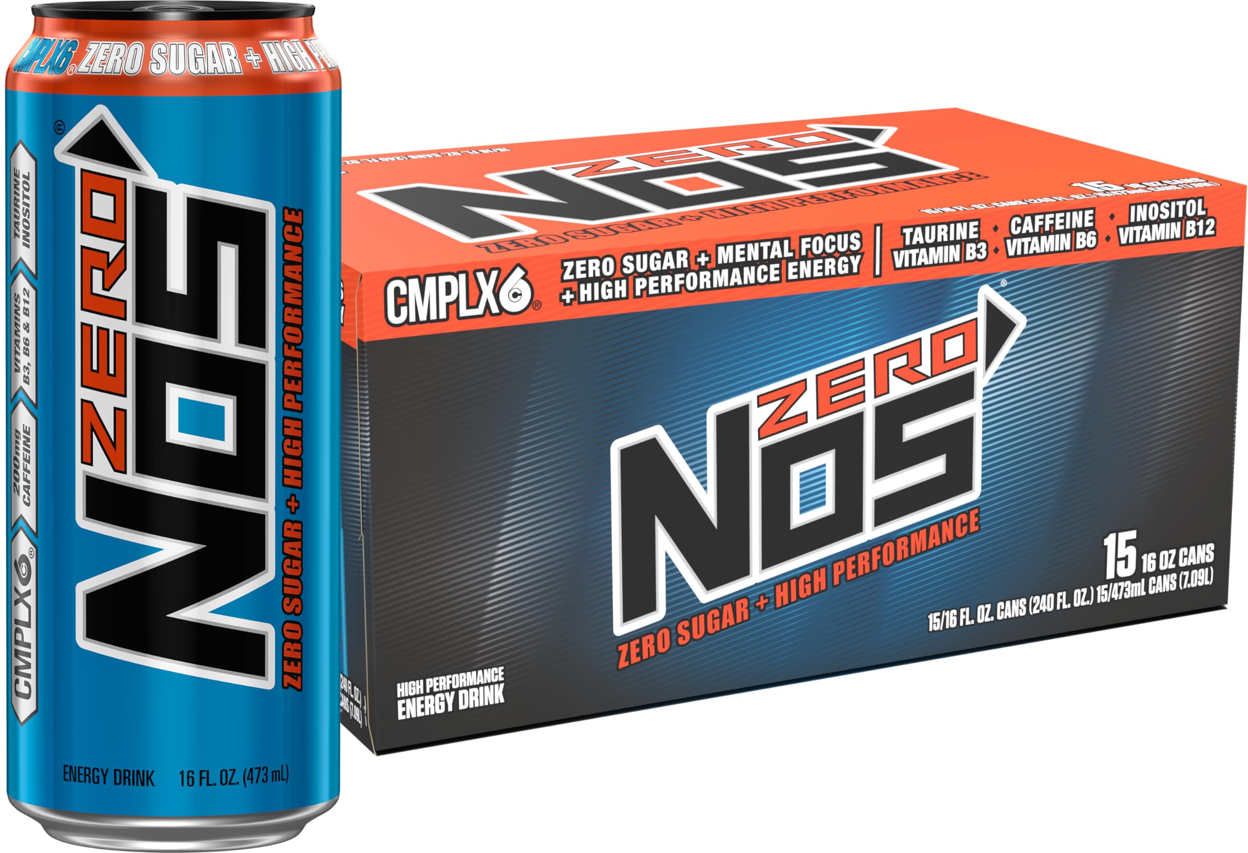 NOS Zero Sugar: High Performance Energy Drink. 16 Fl oz