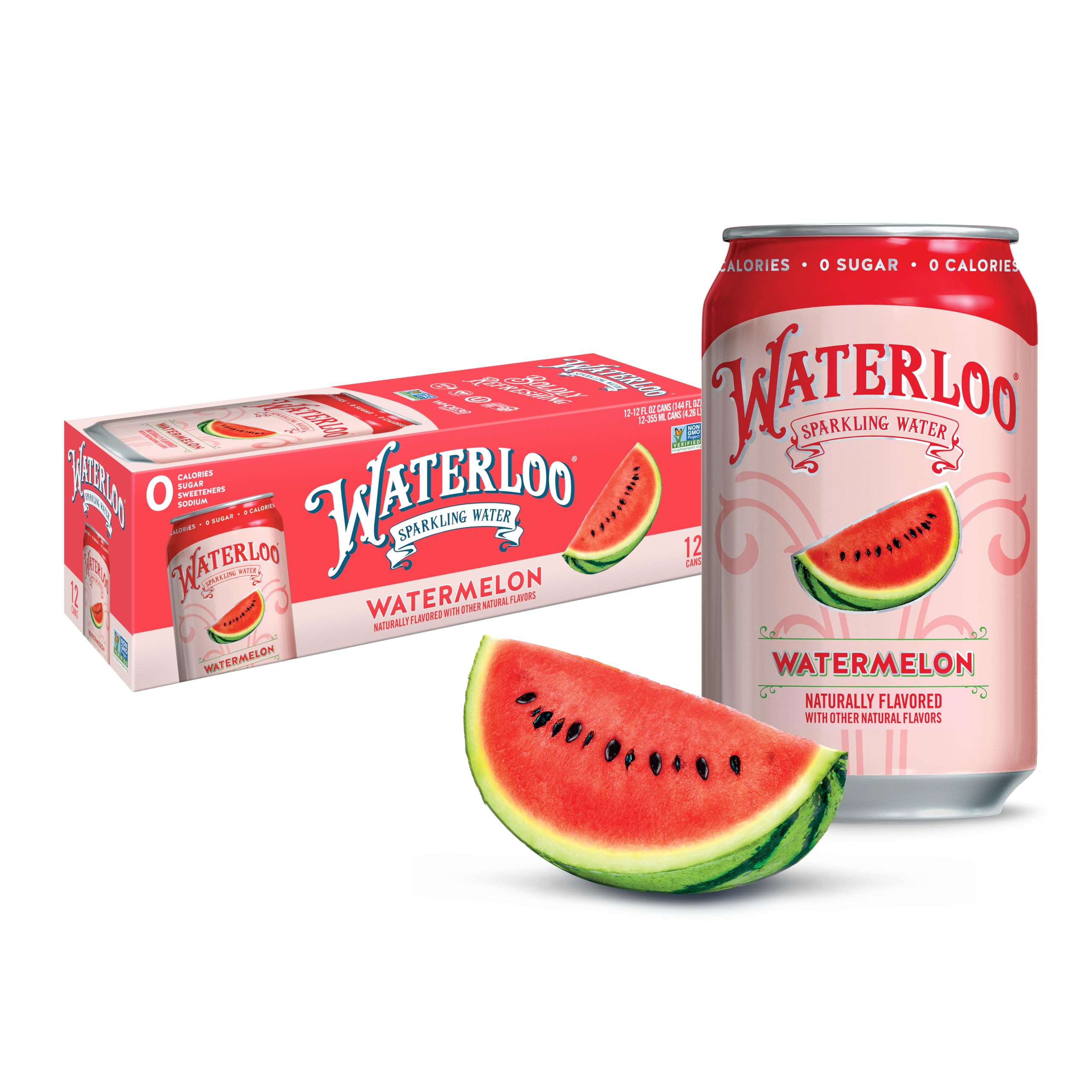 Waterloo Sparkling Water, Watermelon Naturally Flavored, 12 Fl Oz Cans (Pack of 12) Ã¢Â€Â“ Zero Calories and Zero Sugar or Sweeteners