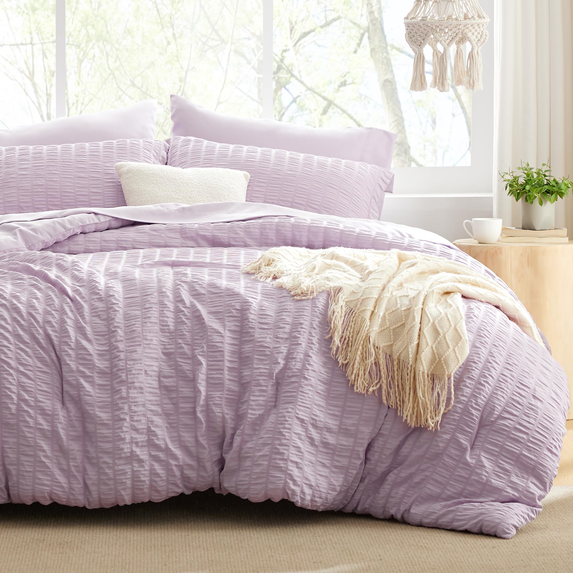 Love's cabin Lavender Seersucker Full Comforter Set