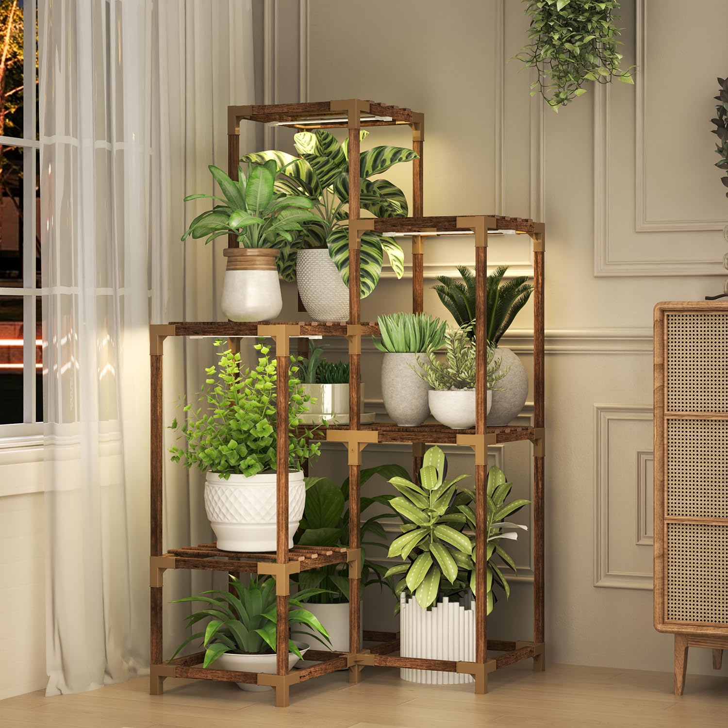 HOMKIRT Corner Plant Stand with Grow Lights