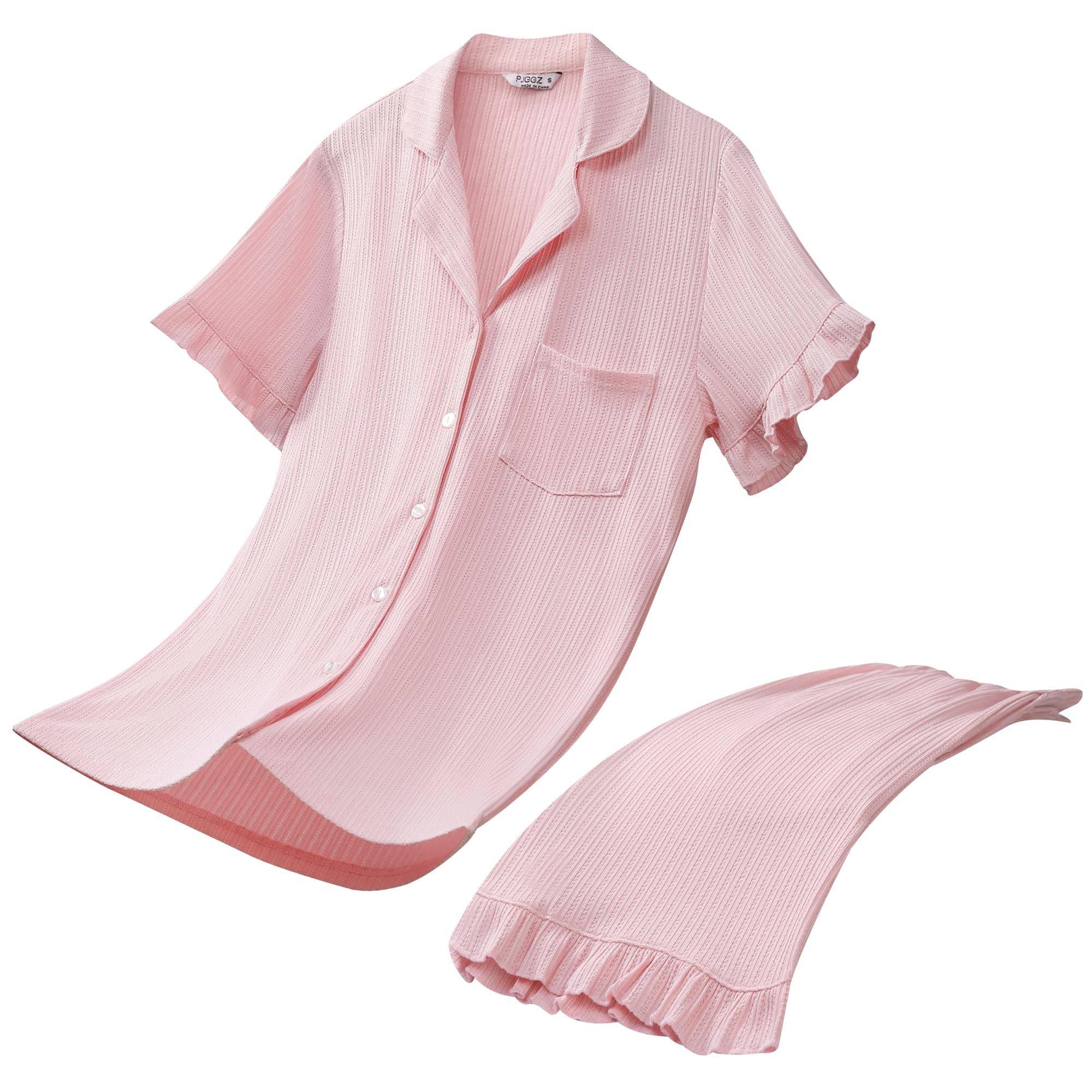 PJGGZ Women’s Ruffle Button-Down Pajama Set Pink Small