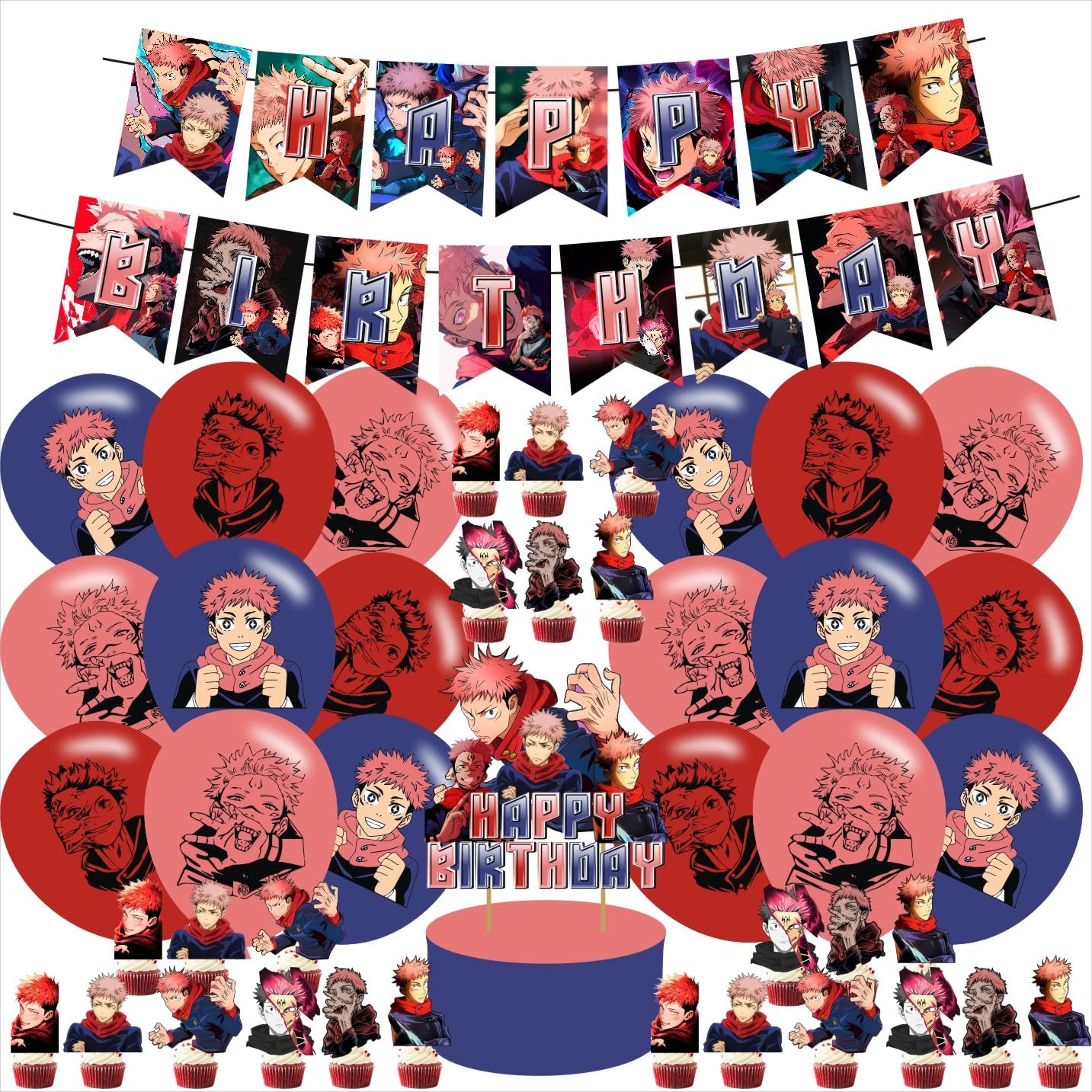 Anime Itadori Birthday Party Banner Toppers Set