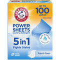 ARM & HAMMER 5-in-1 Power Sheets Laundry Detergent, Fresh Linen, 50 Count, up to 100 Small Loads