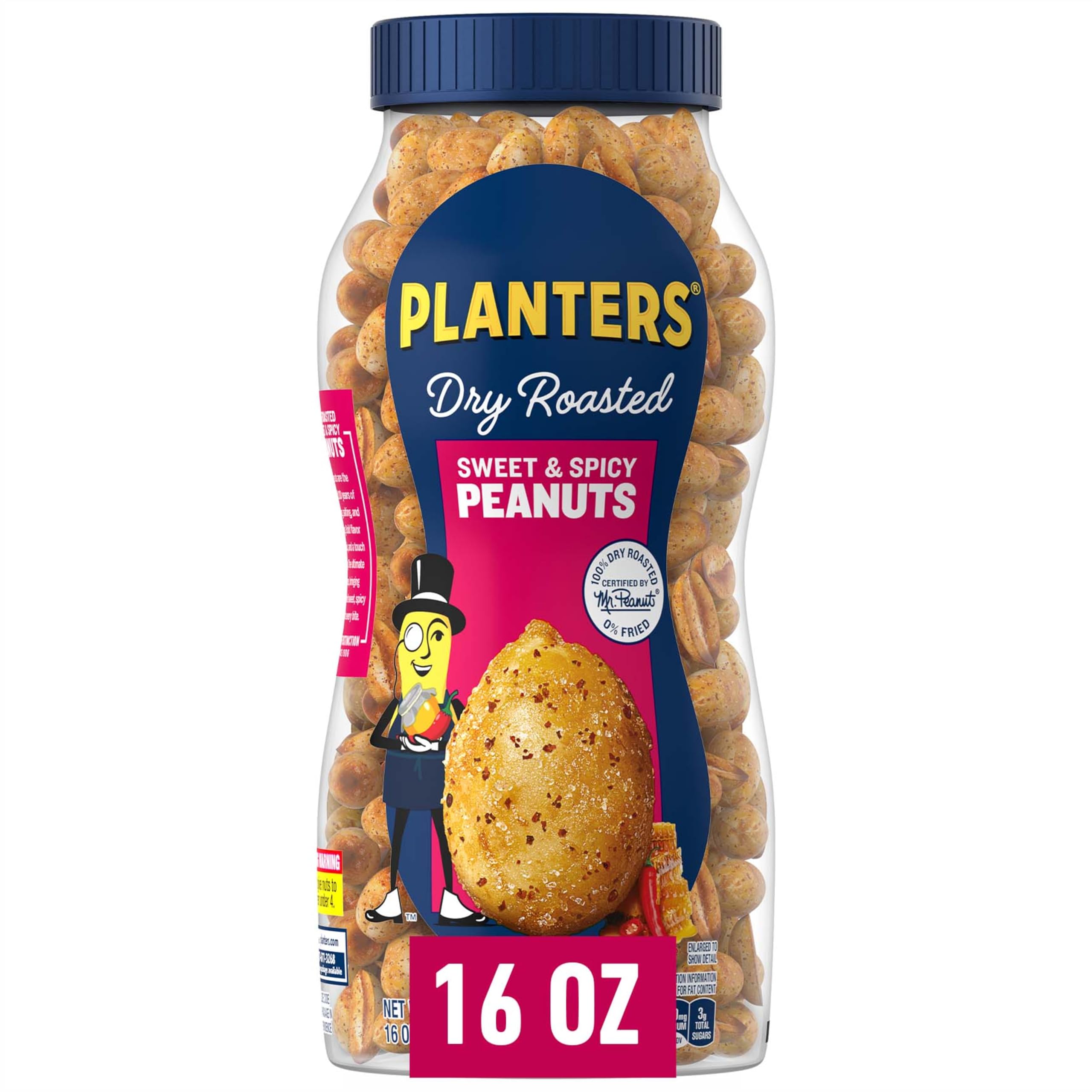 PLANTERS Sweet and Spicy Peanuts, Plant-Based Protein, Sweet & Spicy Party Snacks, Peanut Snack, 16 Oz Jar (Pack of 1)