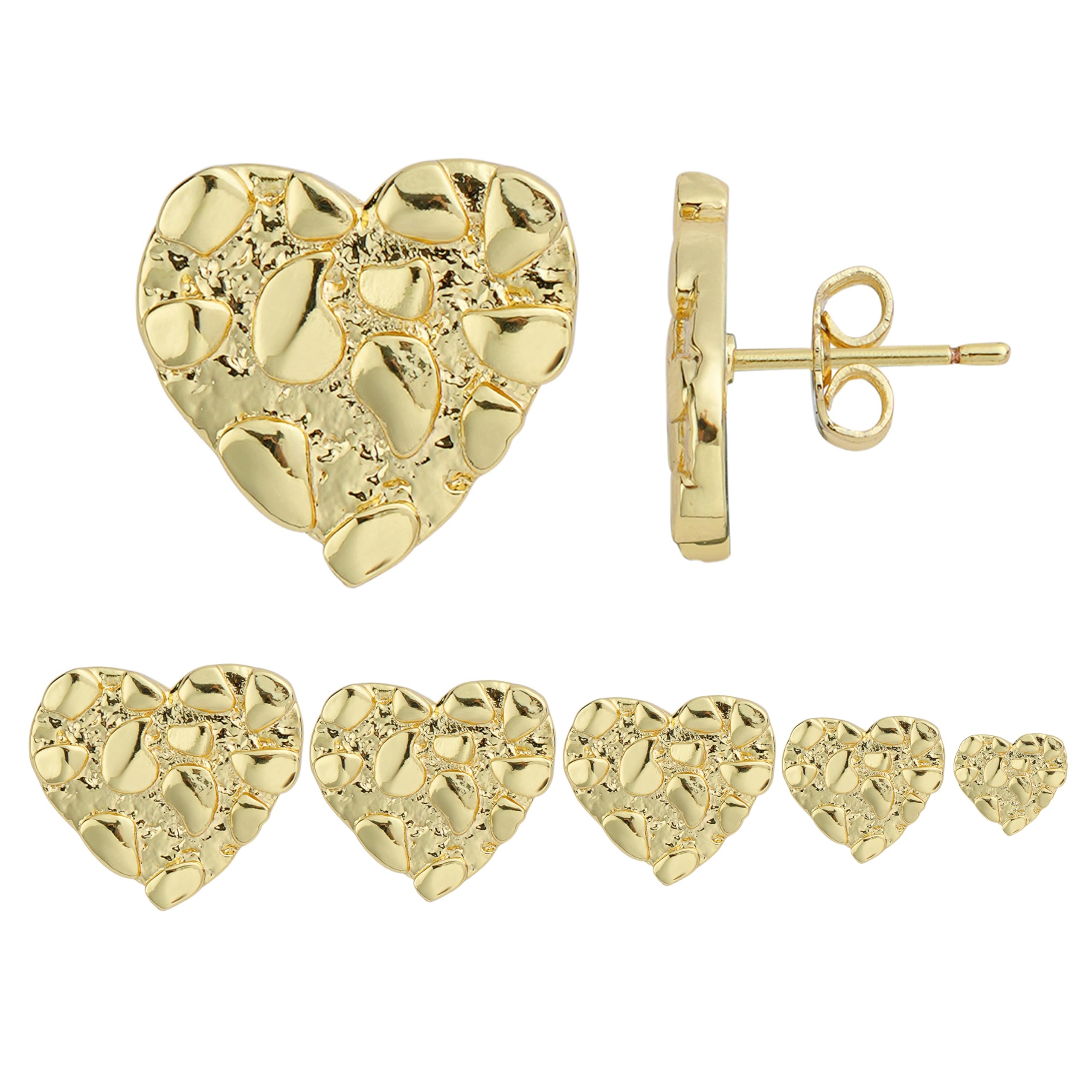 14K Gold Rough Cookie Heart Stud Earrings