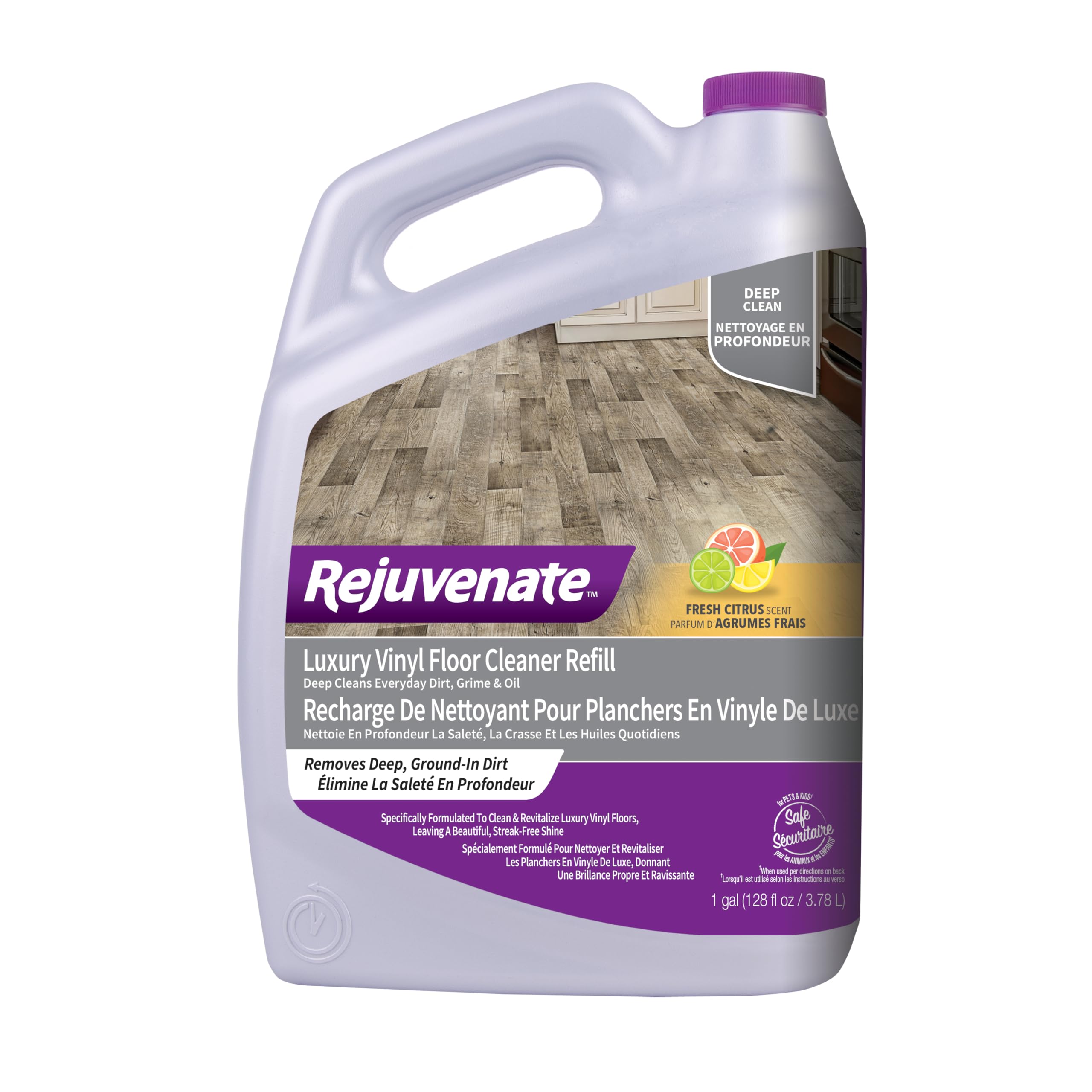 Rejuvenate Luxury Vinyl Floor Cleaner Refill, 1 Gallon, Gently Cleans and Revitalizes Luxury Vinyl Floors | No-Streak Formula Deep Cleans Dirt, Grime & Oil, Refills 32oz Rejuvenate Vinyl Floor Cleaner, Safe For Pets & Kids