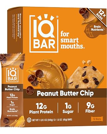 IQBAR Protein Bars Peanut Butter Chip High Fiber Plant Based Snacks, Gluten Free, Dairy Free, Vegan, Soy Free