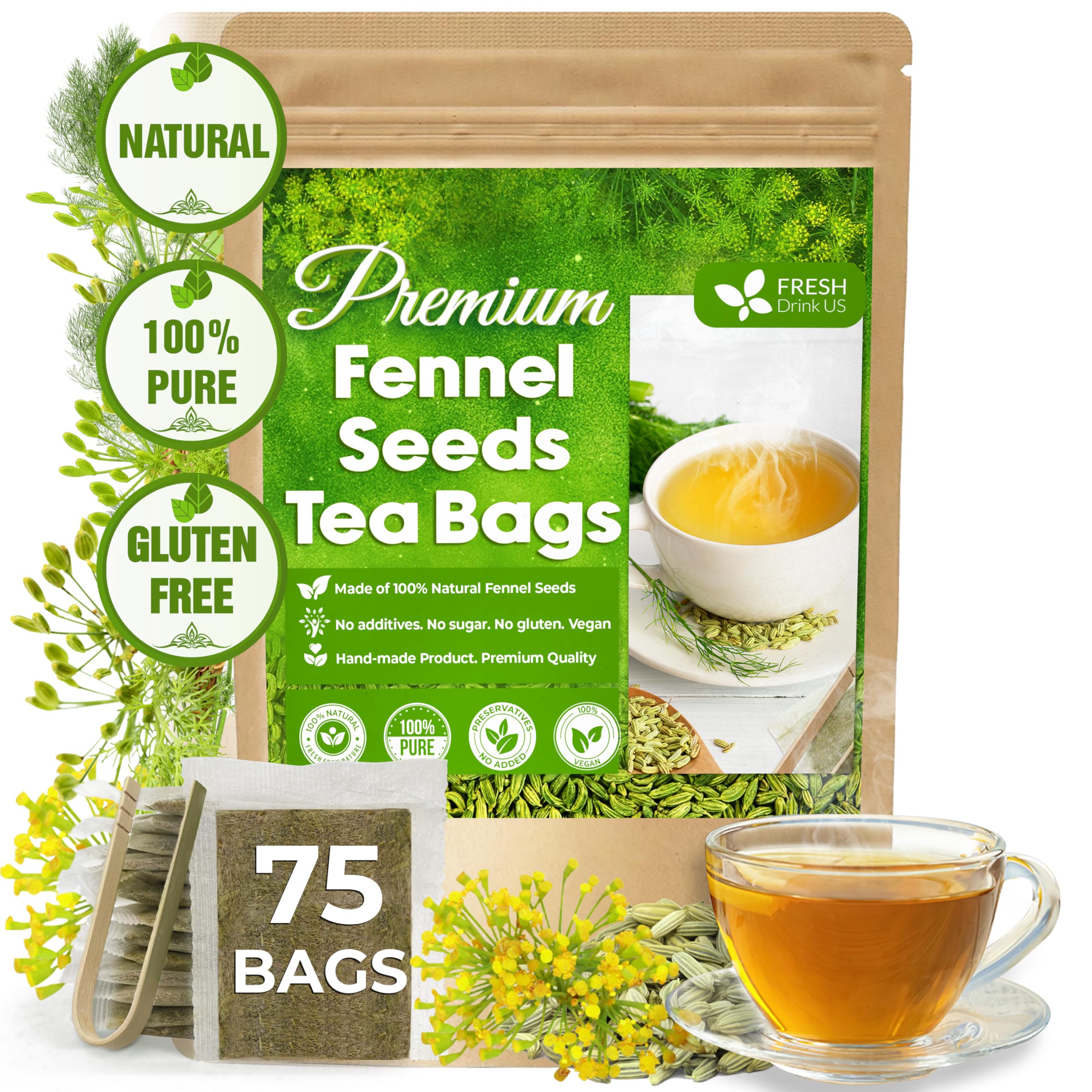 FreshDrinkUS Fennel Seed Tea Bags 75-Count