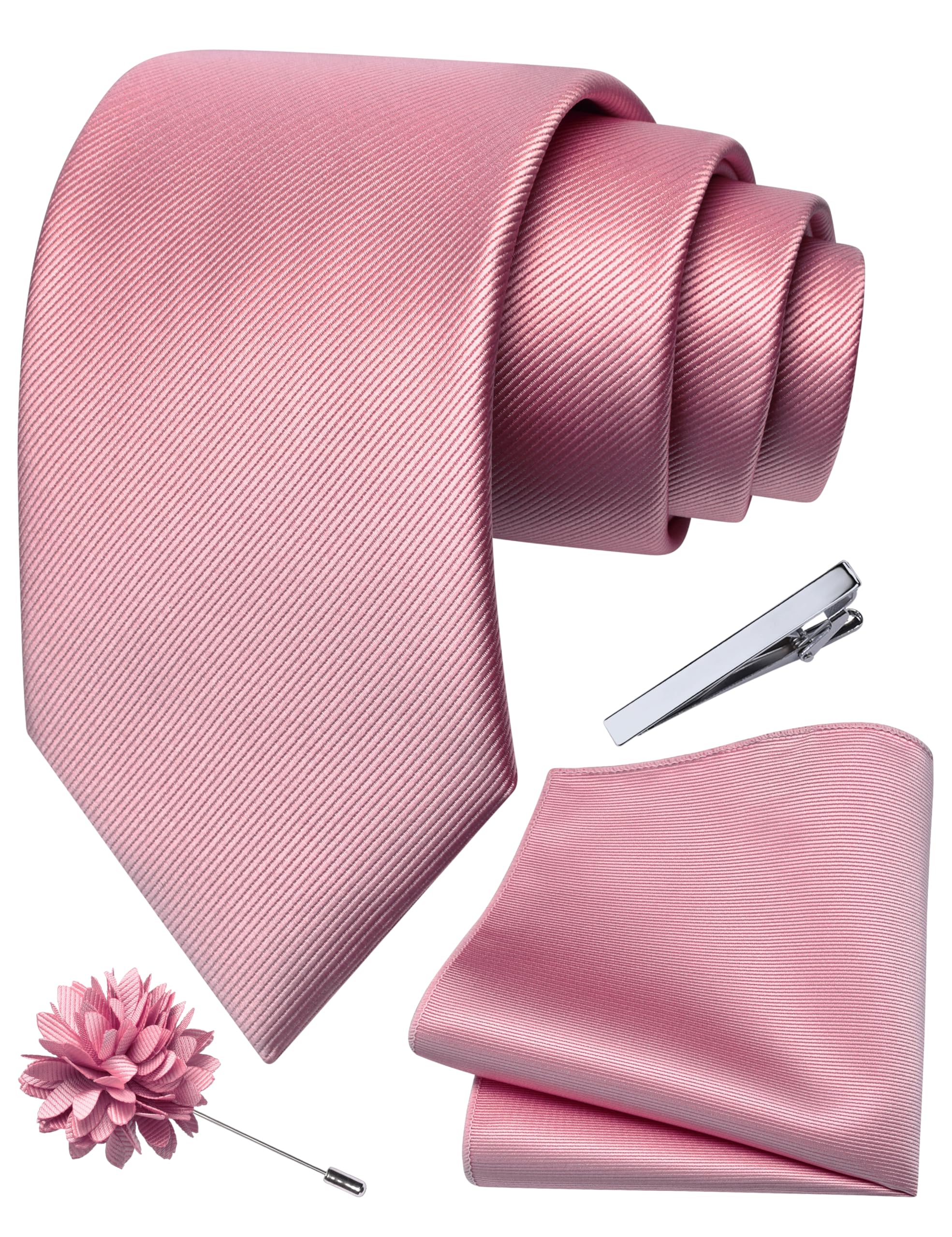 Branduce Dusty Rose Menís Tie Pocket Square & Lapel Pin Set
