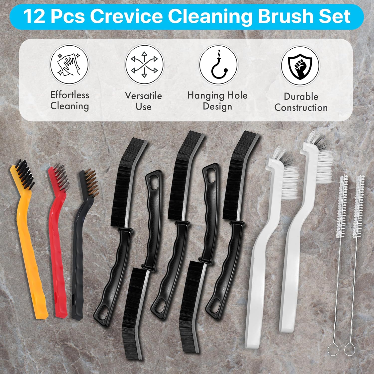 KUTO 12pcs Cleaning Brush Set, Straw Brushes,Hard Bristle Crevice Cleaning for Kitchen, Bathroom, Corner, Window, Faucets, Grout, Cup, Bottle