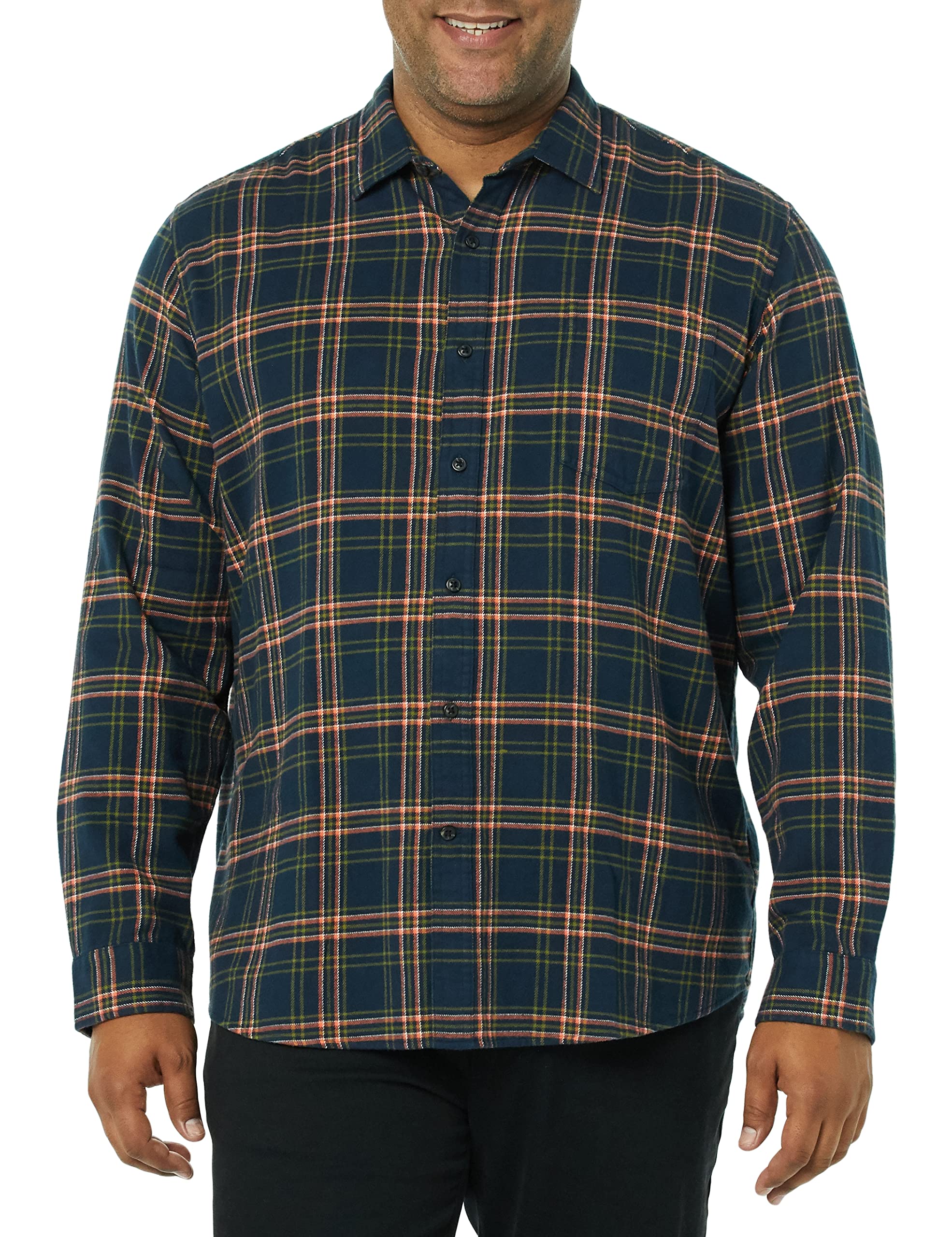 Amazon Essentials Men's Long-Sleeve Flannel Shirt Navy Plaid Large