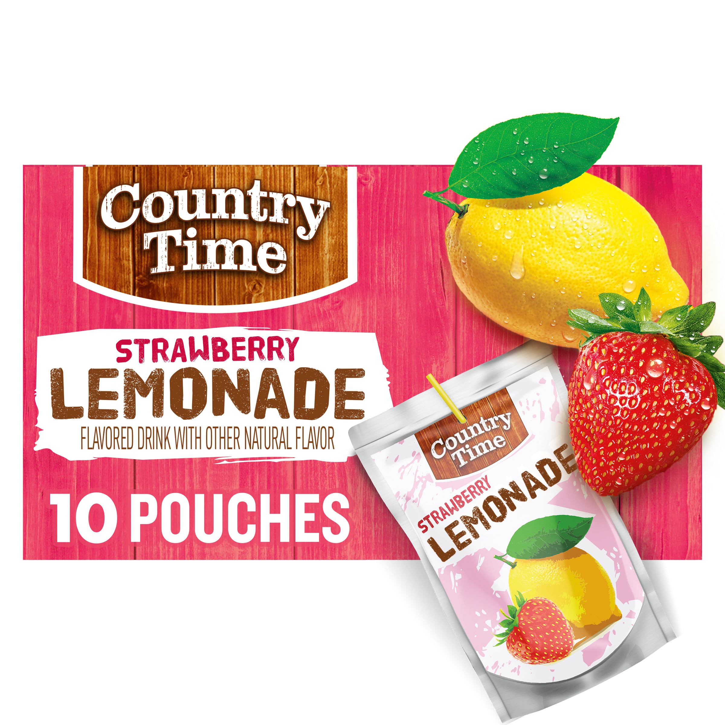 Country Time Ready to Drink Flavored with Other Natural Flavor Drink, On-the-Go Hydration, Strawberry Lemonade, No Artificial Colors or Flavors, 6 fl oz
