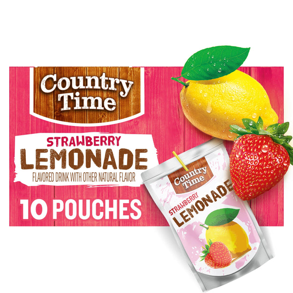 Country Time Ready to Drink Flavored with Other Natural Flavor Drink, On-the-Go Hydration, Strawberry Lemonade, No Artificial Colors or Flavors, 6 fl oz