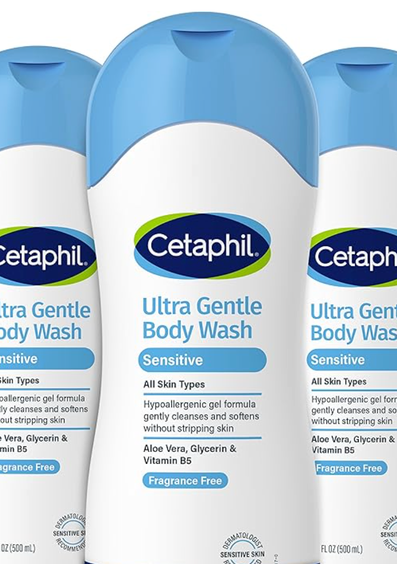 Cetaphil Ultra Gentle Body Wash, For Dry to Normal, Sensitive Skin, 16.9oz, Aloe Vera, Vitamin B5, Hypoallergenic, Paraben Free, Fragrance Free, Dermatologist Tested