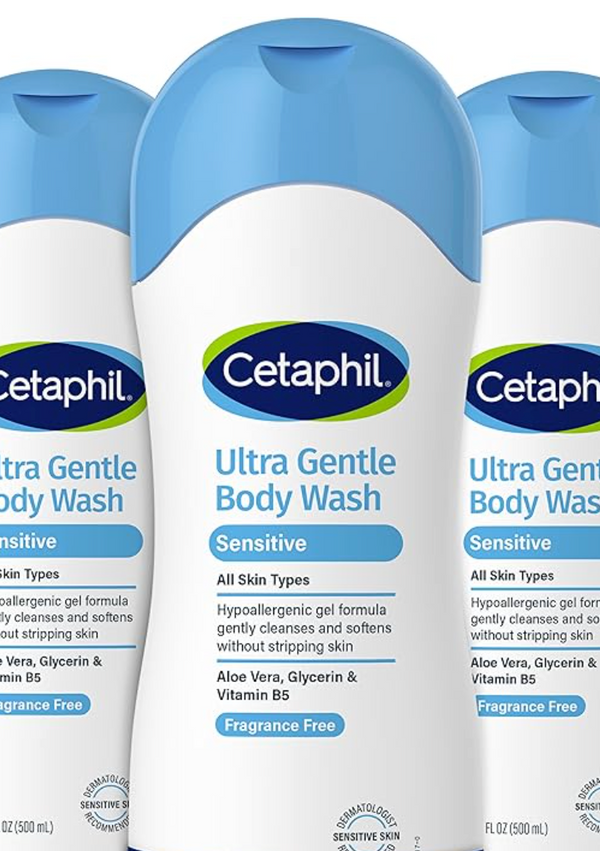 Cetaphil Ultra Gentle Body Wash, For Dry to Normal, Sensitive Skin, 16.9oz, Aloe Vera, Vitamin B5, Hypoallergenic, Paraben Free, Fragrance Free, Dermatologist Tested