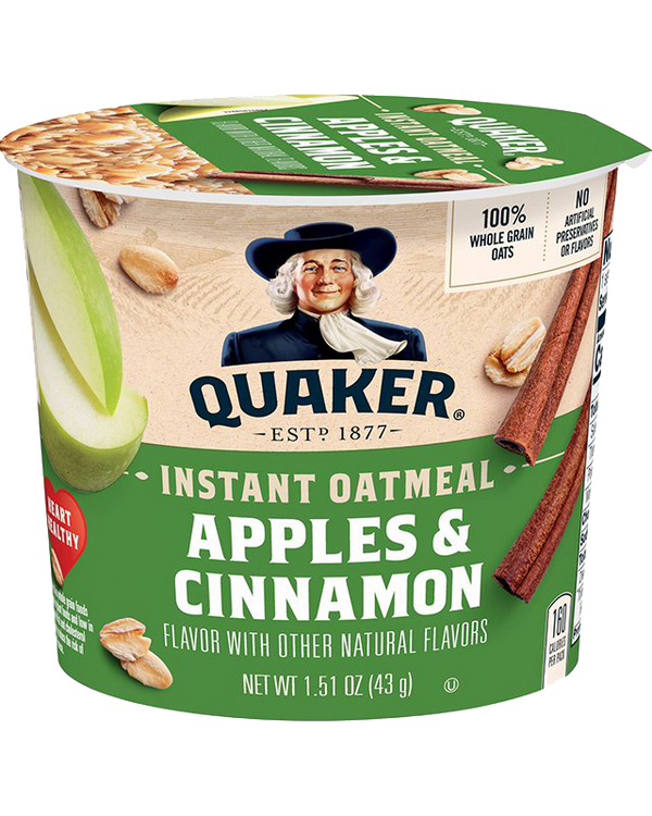 quaker Instant Oatmeal Express Cup, Apples & Cinnamon, Breakfast Cereal